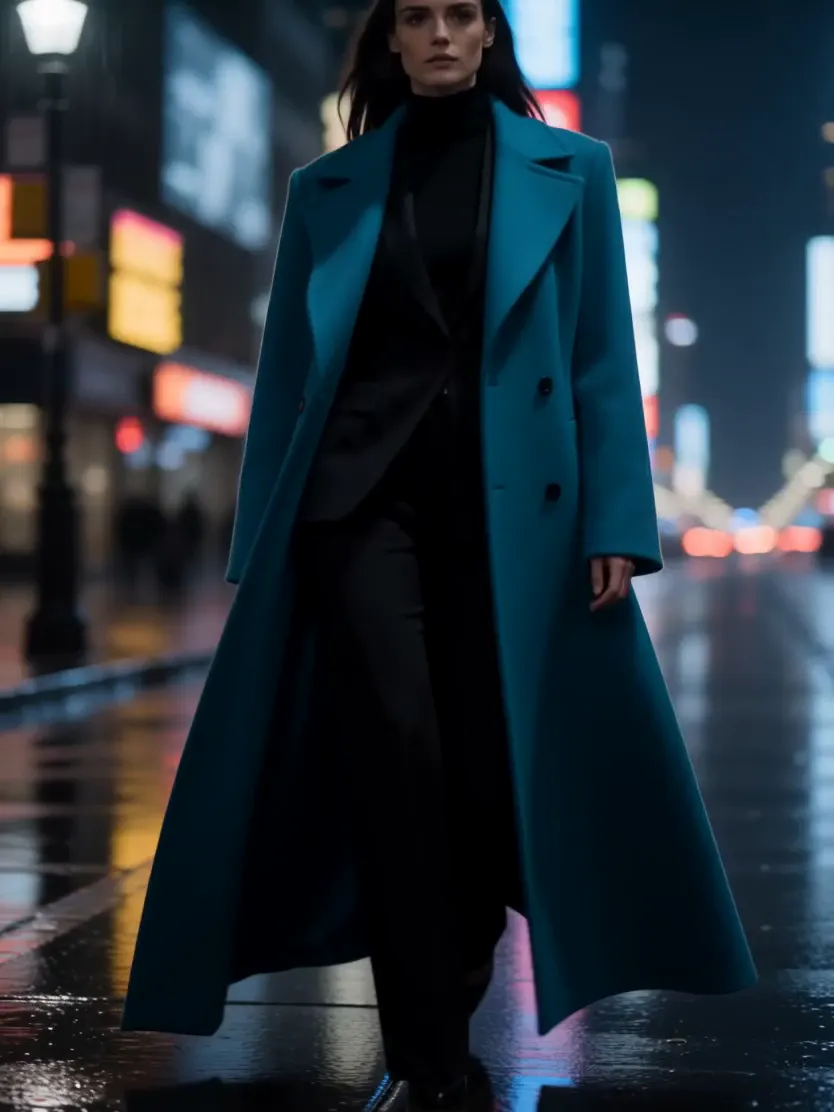 AI video generator fashion campaign showing a model moving through a dramatic studio set